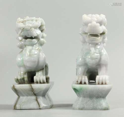 pair of Chinese jadeite foo lions