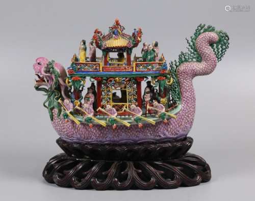 Chinese multicolor porcelain boat, possibly 19th c.