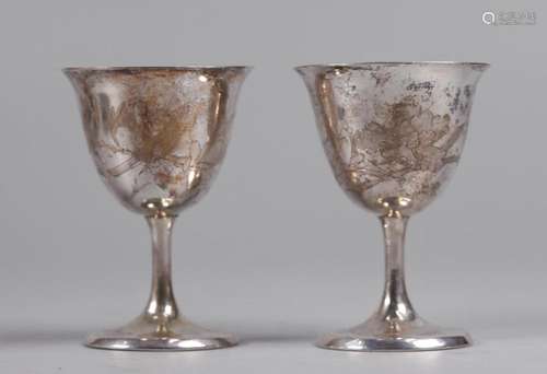 pair of Chinese silver wine cups, possibly 19th c.