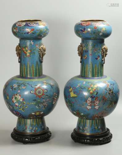 pair of Chinese gilt cloisonne vases, possibly 19th c.