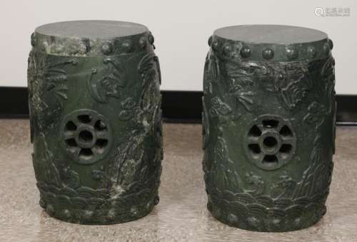 pair of Chinese jade/stone garden seats