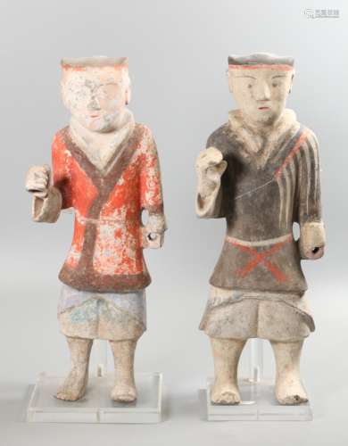 pair of Chinese pottery attendants, possibly Han dynasty