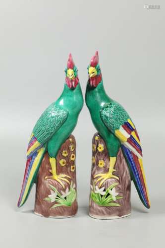 pair of Chinese porcelain parrots