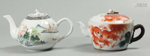 2 Chinese porcelain teapots, possibly Republican period/19th c.