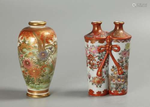 2 Japanese Kutani porcelain vases