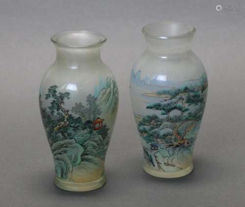 pair of Chinese interior painted glass vases