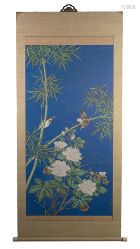 Chinese Blue-Ground Painting attributed to Zhou Yi…