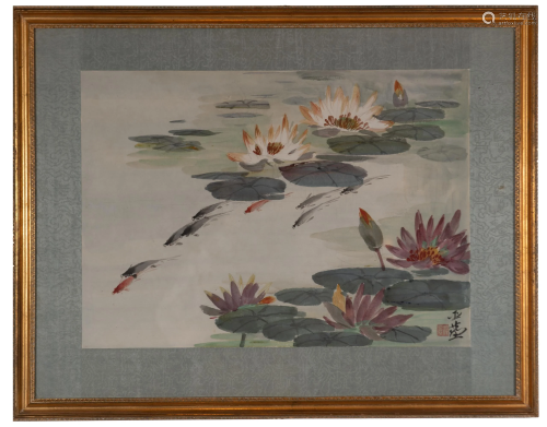 Chinese Painting of Lotus and Fish by Wang Yachen