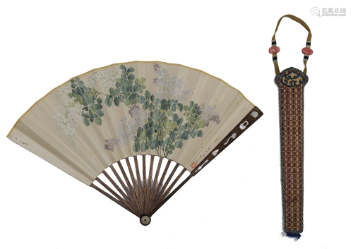 Chinese Fan Painting of Flowers attributed to Zhou