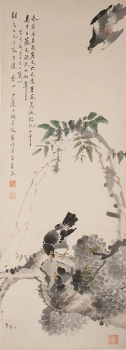 Chinese Painting of Birds in Nest by Hu Jingyuan