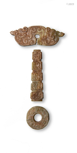 Three Chinese Jade Carvings, Warring States Period