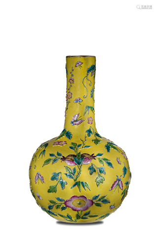 Chinese Yellow-Ground Carved Vase, 19th Century