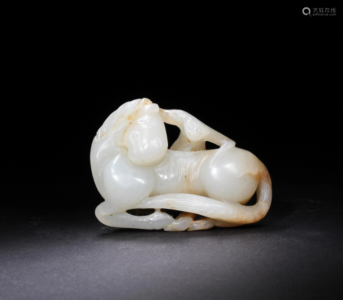 Chinese Jade Carving of Monkey on Horse, Ming