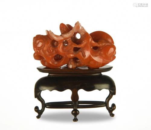 Chinese Red Agate Carving of 3 Goats, 18th Cen…