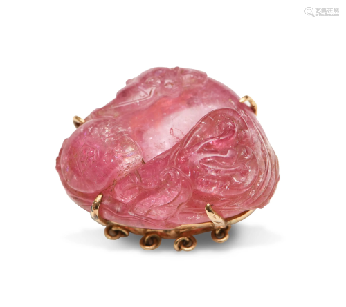 Chinese Tourmaline Carved Fruit Toggle, 19th Cen…