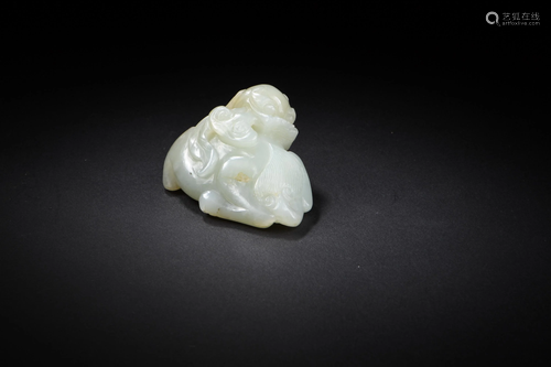 Chinese White Jade Carving of Beast, Ming