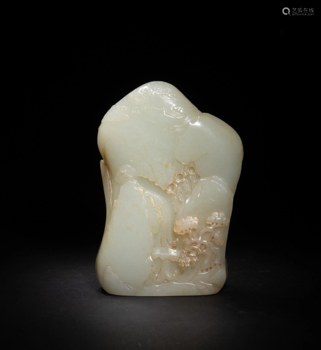 Chinese Jade Boulder with Damo, 18th Century