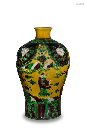 Chinese Yellow-Ground Sancai Vase, 19th Century