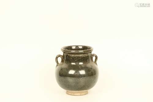 Black Glazed Porcelain Pot With Two Handles