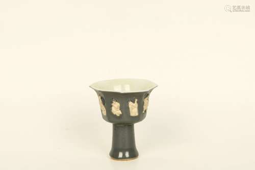 Gray Glazed Porcelain Octagonal Stem-Cup