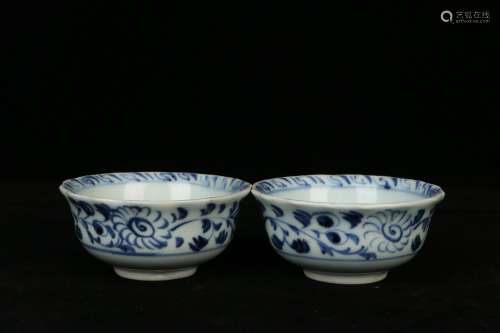 A Pair Of Blue And White Porcelain Cups