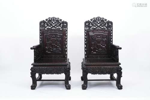 A Pair Of Chinese Hardwood Armchairs