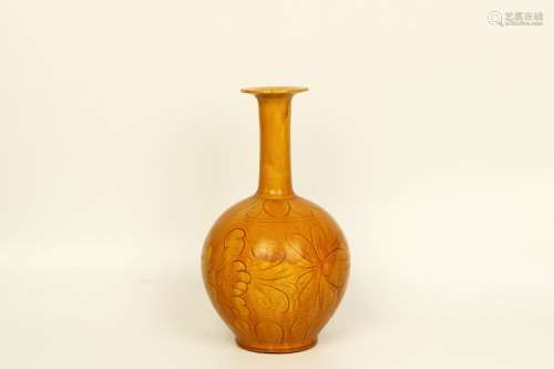 Yellow Glazed Porcelain Bottle Vase
