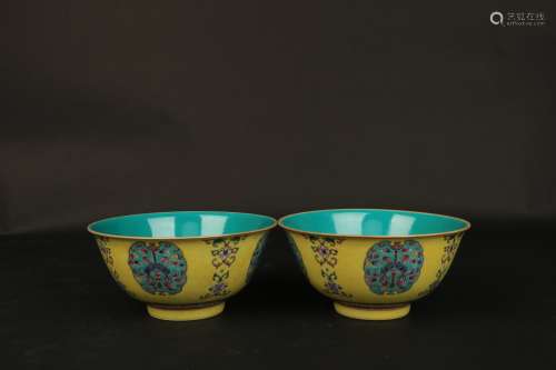 A Pair Of Yellow Glazed Porcelain Bowls