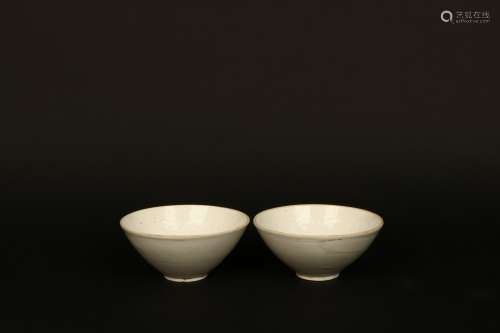 A Pair Of White Glazed Porcelain Stem-Bowls