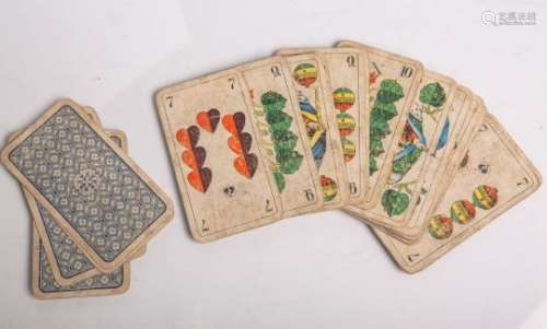 Altes Kartenspiel (wohl 19. Jahr***dert), 31 Karten. Gebrauchsspuren, auf Vollständigkeit