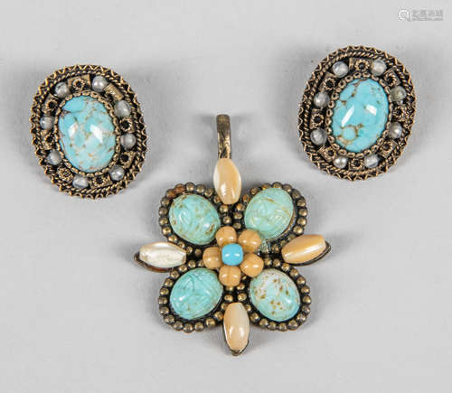 Art Deco Turquoise Pendant & Brooch