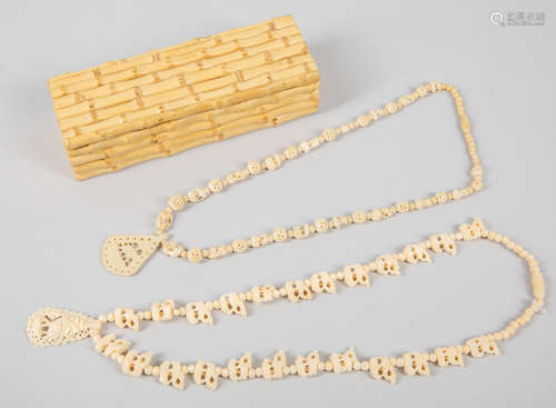 Chinese Export Carved Necklace with Bamboo Box