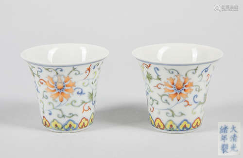 Pairs of Chinese Antique Doucai Porcelain Tea Cups