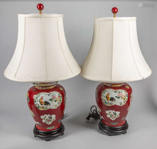 Pairs of Chinese Enameled Porcelain  Vase Lamps