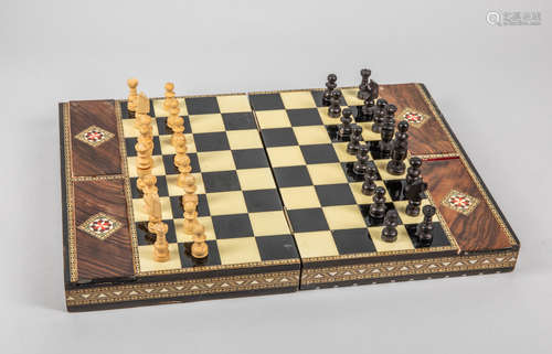 Collectible Egyptian Inlaid Wood & Mother of Pearl Chess