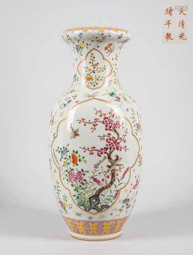 Tall Chinese Antique Famille Rose Porcelain Vase