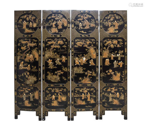 Chinese Lacquer Wood Folding Screen