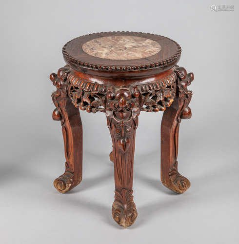 Chinese Wood & Marble Short Table