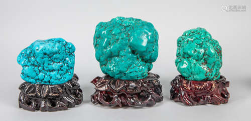 Set of Chinese Large Turquoise Like Scholar Stone With Stands