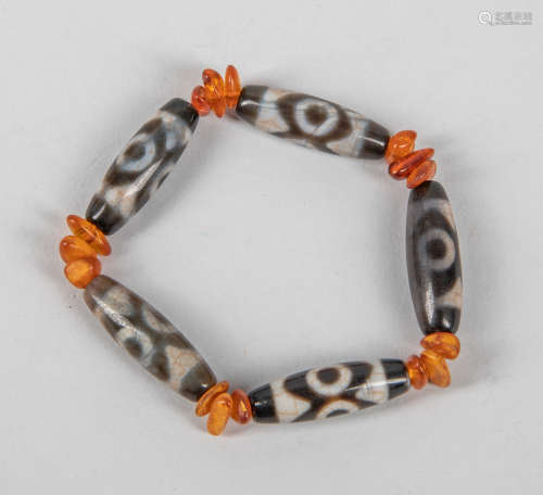 Chinese Dzi Beads & Amber Bracelet