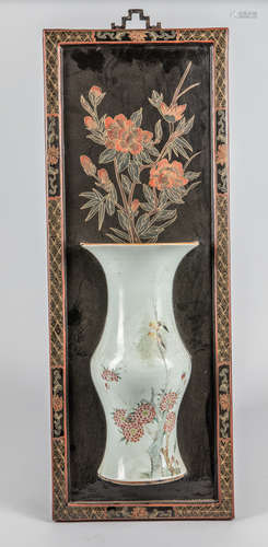 Chinese Antique Porcelain & Wood Wall Hanging Panel