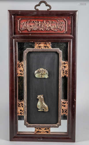 Chinese Antique Jade & Wood Wall Hanging Panel