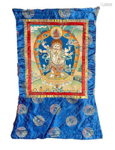 Tibetan Hand Painted Tangka, White Jambhala