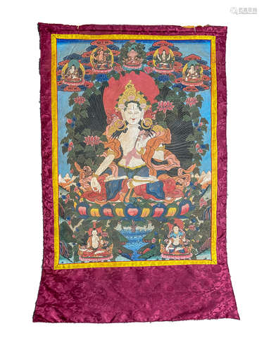 Tibetan Hand Painted Tangka, White Tara