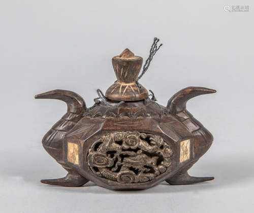 Japanese Old Wood & Bone Carved Inro