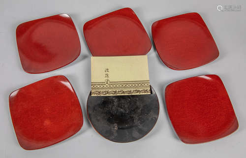 Set of Japanese Old Lacquer Disher