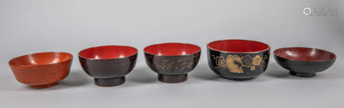 Set of Japanese Antique Lacquer Bowls