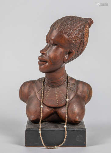 Collectible African Art Wood Bust Lady