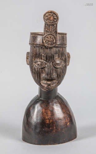 North African Old Carved Wood Bust Figure