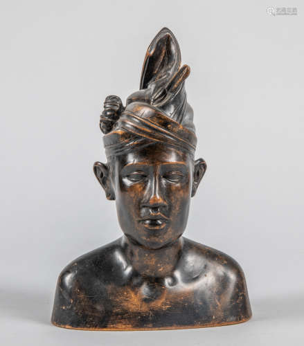 North African Old Carved Wood Bust Figure